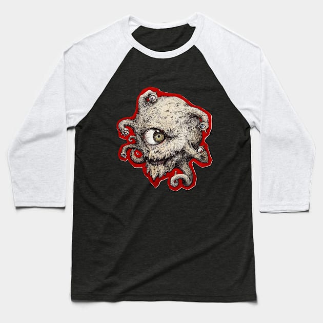 Red Beholder Baseball T-Shirt by artbyst